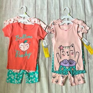 🧜‍♀️🐱🍑 Carter’s NWT Girls 4T Pajama Sets Peaches  Kitty Mermaids 🍑🐱🧜‍♀️